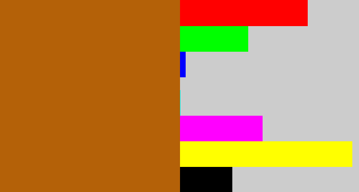 Hex color #b46108 - orangish brown