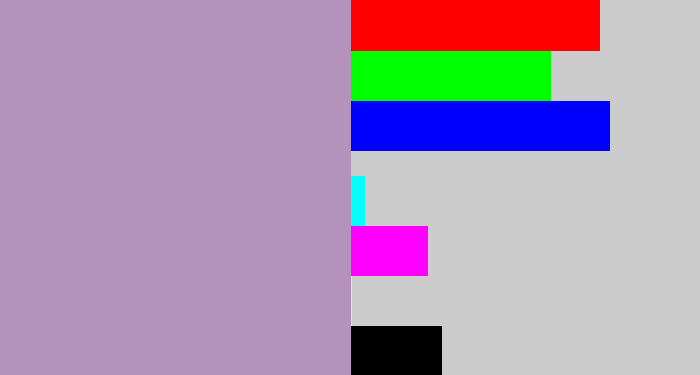 Hex color #b492bc - pale purple