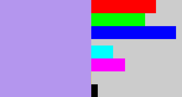 Hex color #b496ee - lavender