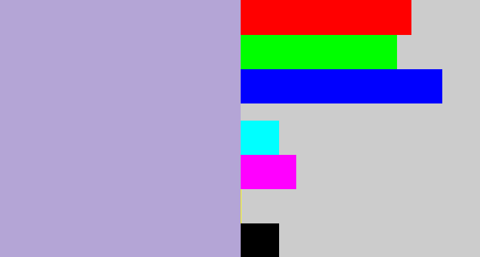 Hex color #b4a5d6 - pale purple