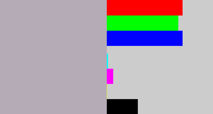 Hex color #b4abb6 - pinkish grey
