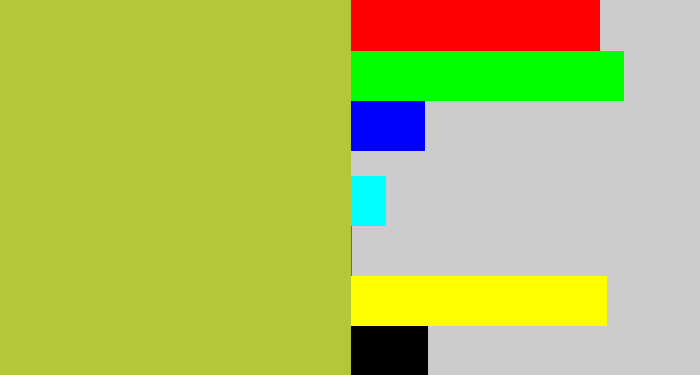 Hex color #b4c736 - pea