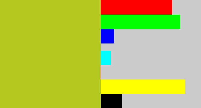 Hex color #b4c921 - pea