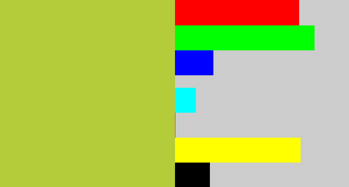 Hex color #b4cc39 - pea