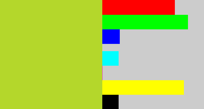 Hex color #b4d72b - yellowish green