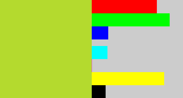 Hex color #b4da2e - yellowish green