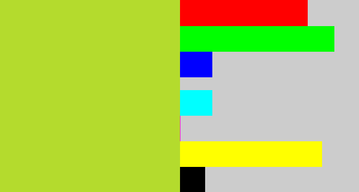 Hex color #b4db2d - yellowish green