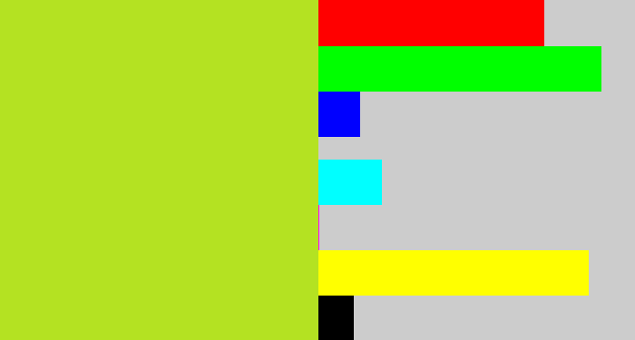 Hex color #b4e222 - yellowish green