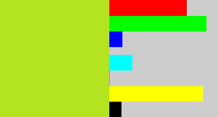 Hex color #b4e31f - yellowish green