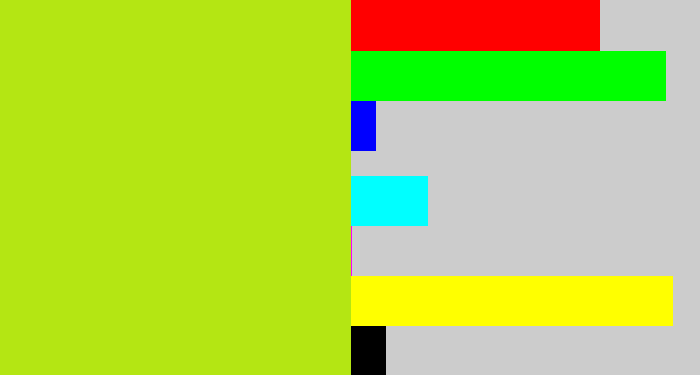 Hex color #b4e613 - yellowish green