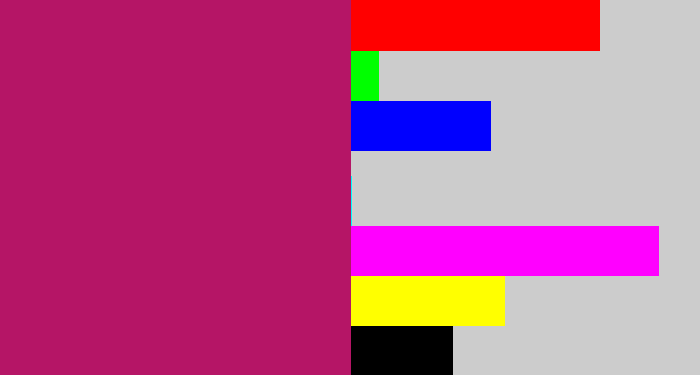 Hex color #b51566 - deep pink