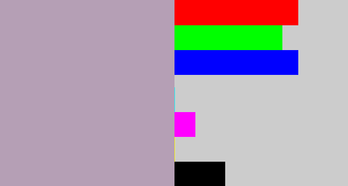 Hex color #b59fb5 - pinkish grey