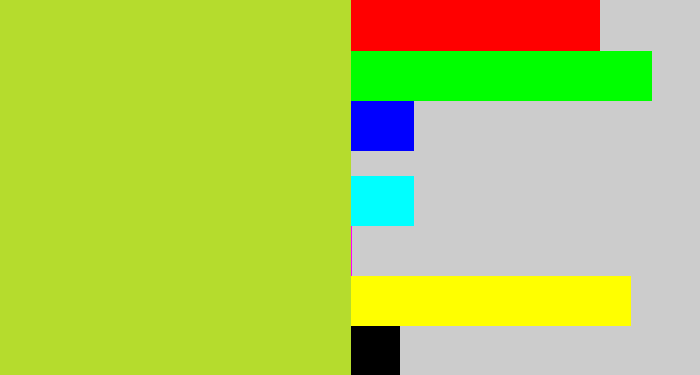 Hex color #b5dc2d - yellowish green
