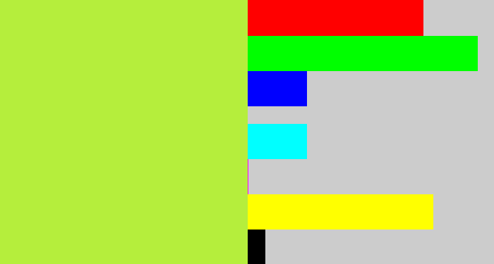Hex color #b5ee3c - yellowy green