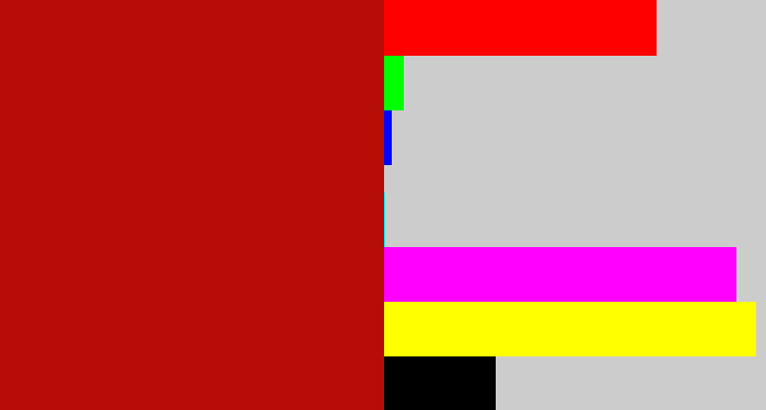 Hex color #b60e06 - darkish red