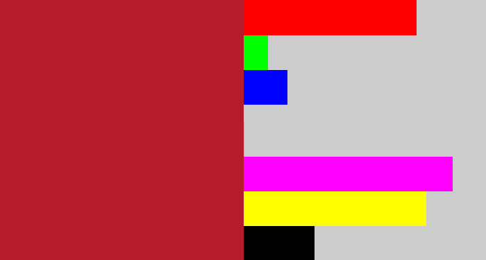 Hex color #b61a2d - rouge