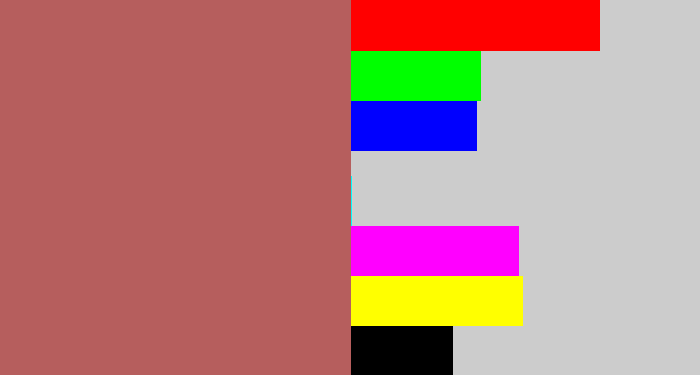 Hex color #b65e5d - clay