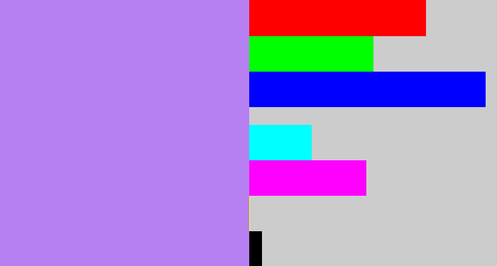 Hex color #b680f3 - light purple