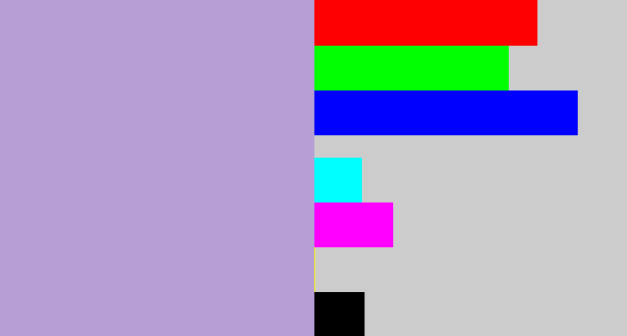 Hex color #b69fd5 - pale purple