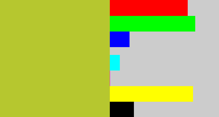 Hex color #b6c72f - pea