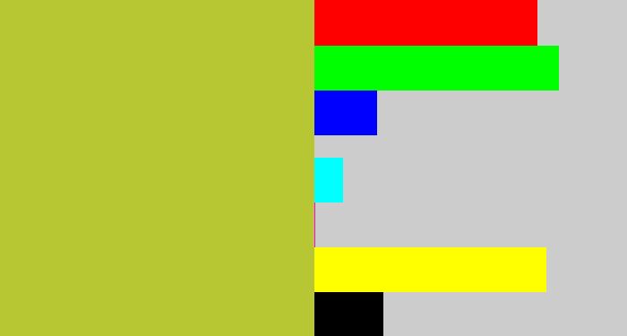 Hex color #b6c733 - pea