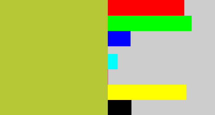 Hex color #b6c735 - pea