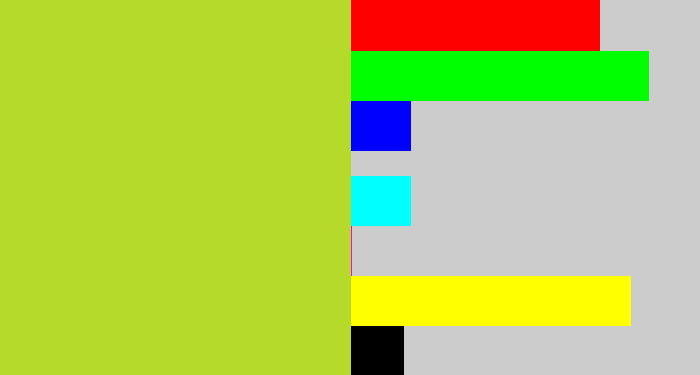 Hex color #b6da2b - yellowish green