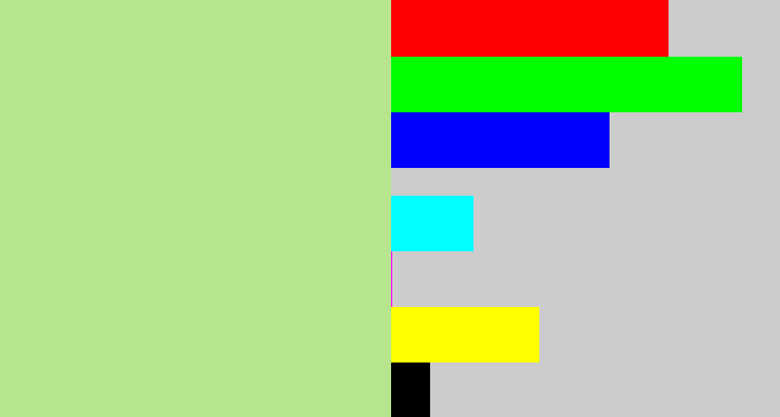 Hex color #b6e58e - light grey green