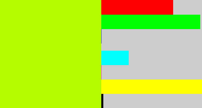 Hex color #b6fa00 - lemon green