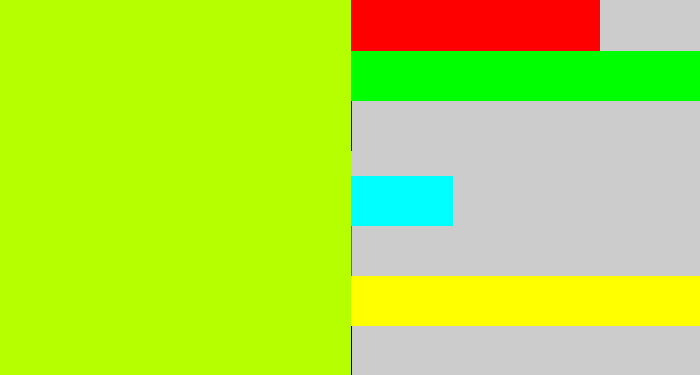 Hex color #b6ff00 - lemon green