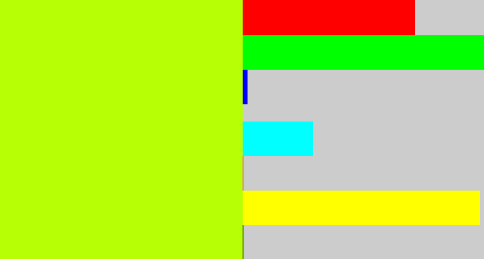 Hex color #b6ff04 - lemon green
