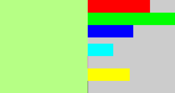 Hex color #b6ff85 - light yellowish green