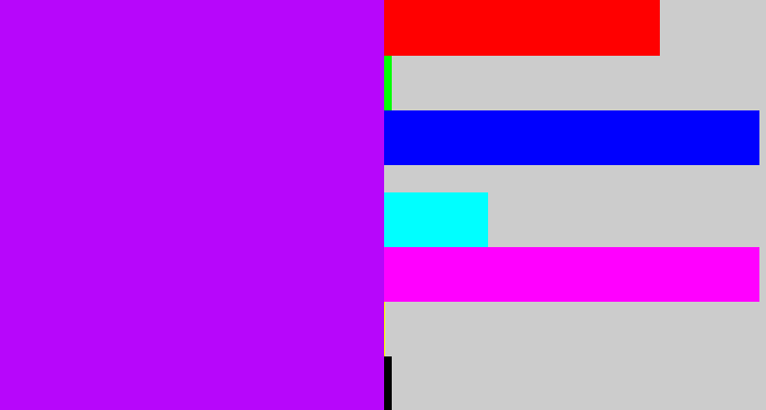 Hex color #b706fb - bright purple