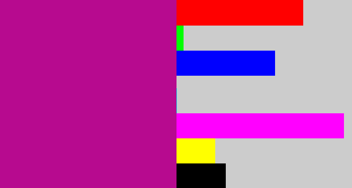 Hex color #b70a8f - barney purple