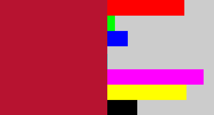 Hex color #b71330 - rouge