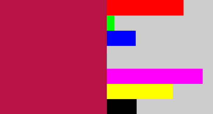 Hex color #b71345 - purplish red