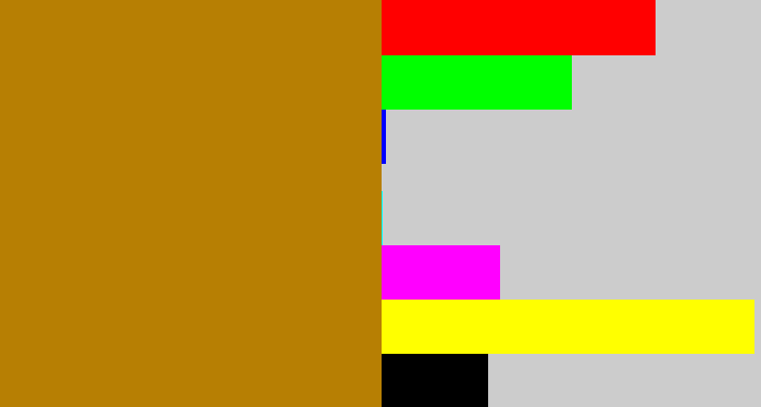 Hex color #b77f03 - golden brown