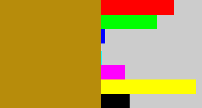 Hex color #b78c0b - yellowy brown