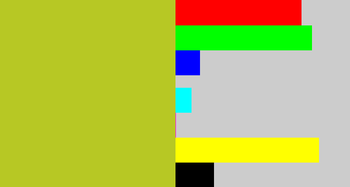 Hex color #b7c824 - pea