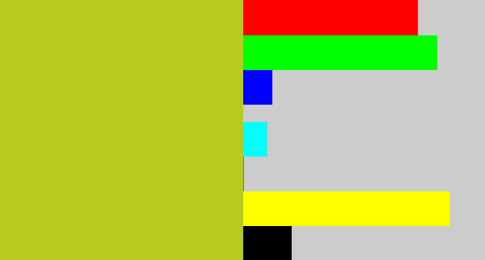 Hex color #b7cb1f - yellowish green