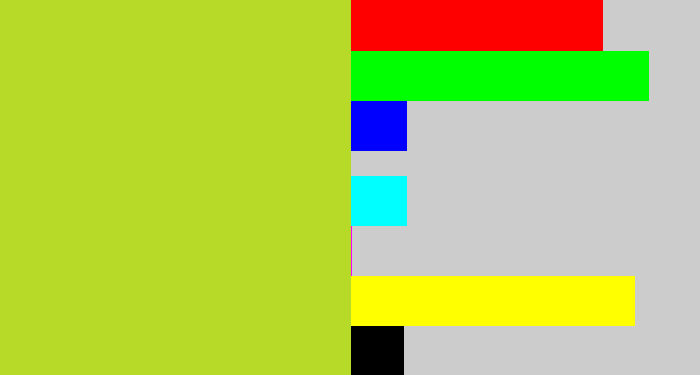 Hex color #b7da29 - yellowish green