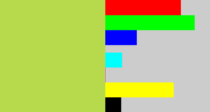 Hex color #b7da4d - kiwi