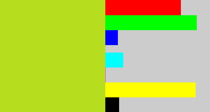 Hex color #b7dd1f - yellowish green
