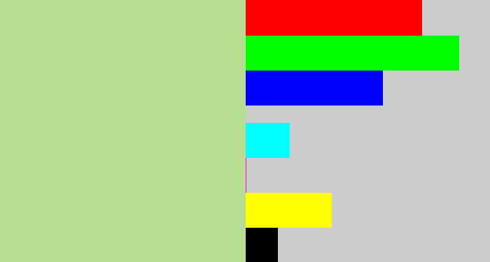 Hex color #b7de90 - light grey green