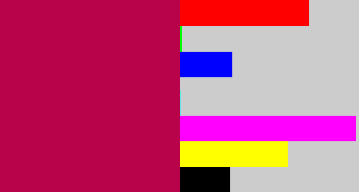 Hex color #b8034a - purplish red