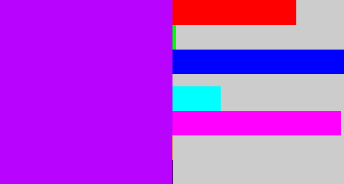 Hex color #b804fe - bright purple