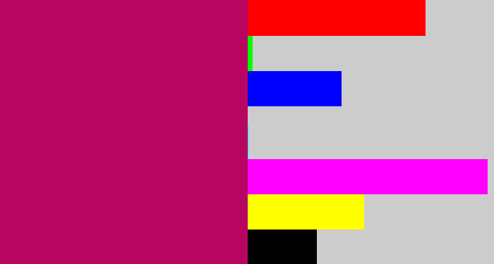 Hex color #b80561 - deep pink