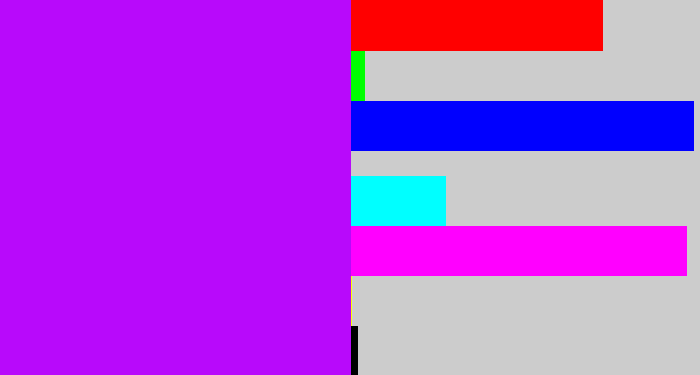 Hex color #b809fb - bright purple