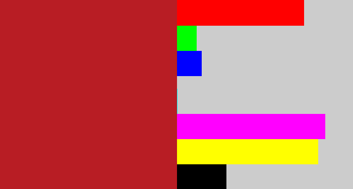 Hex color #b81d24 - rouge
