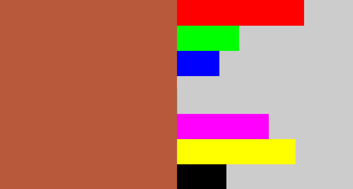 Hex color #b8593c - terra cotta